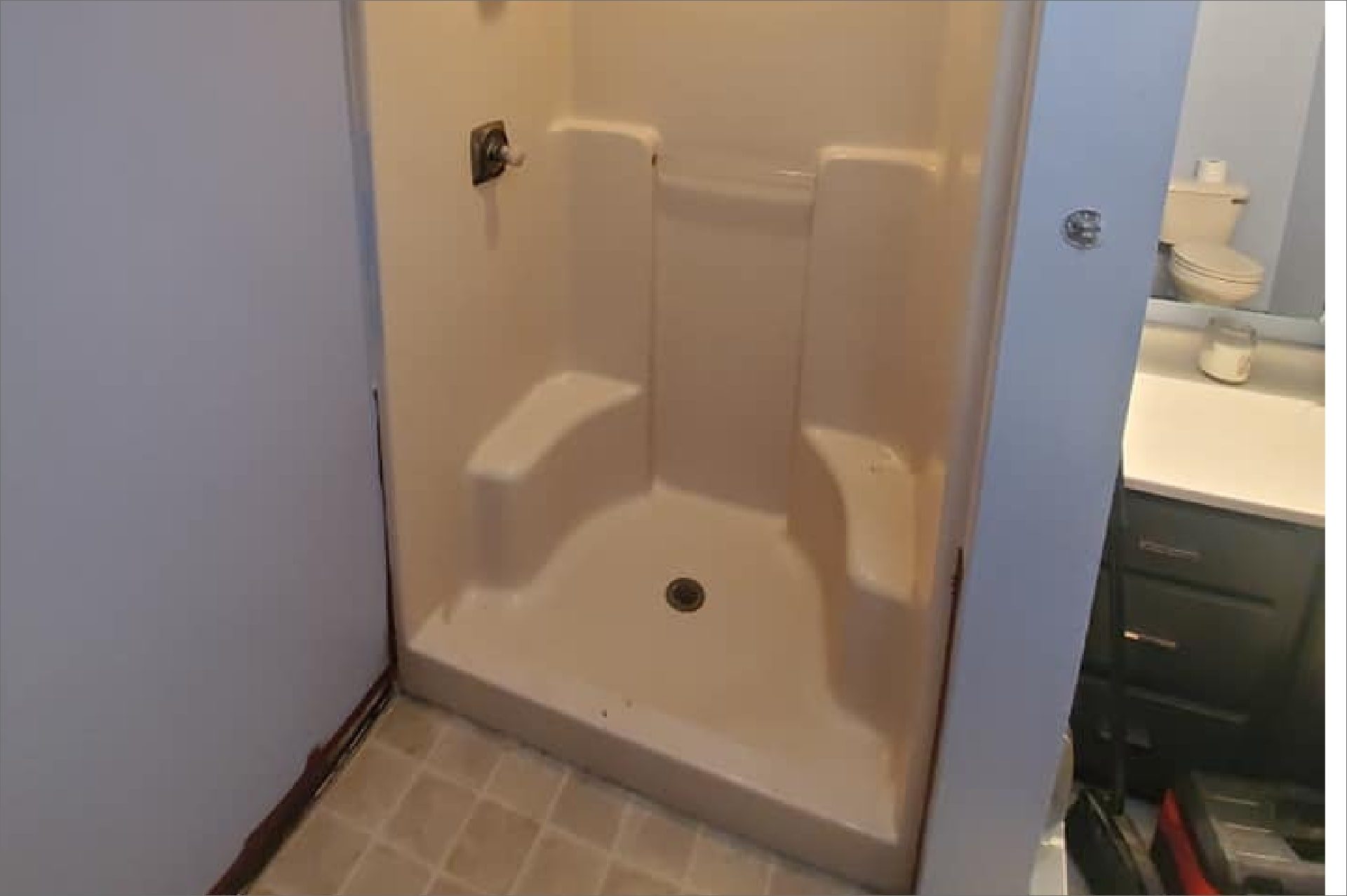 white single stall shower molded before